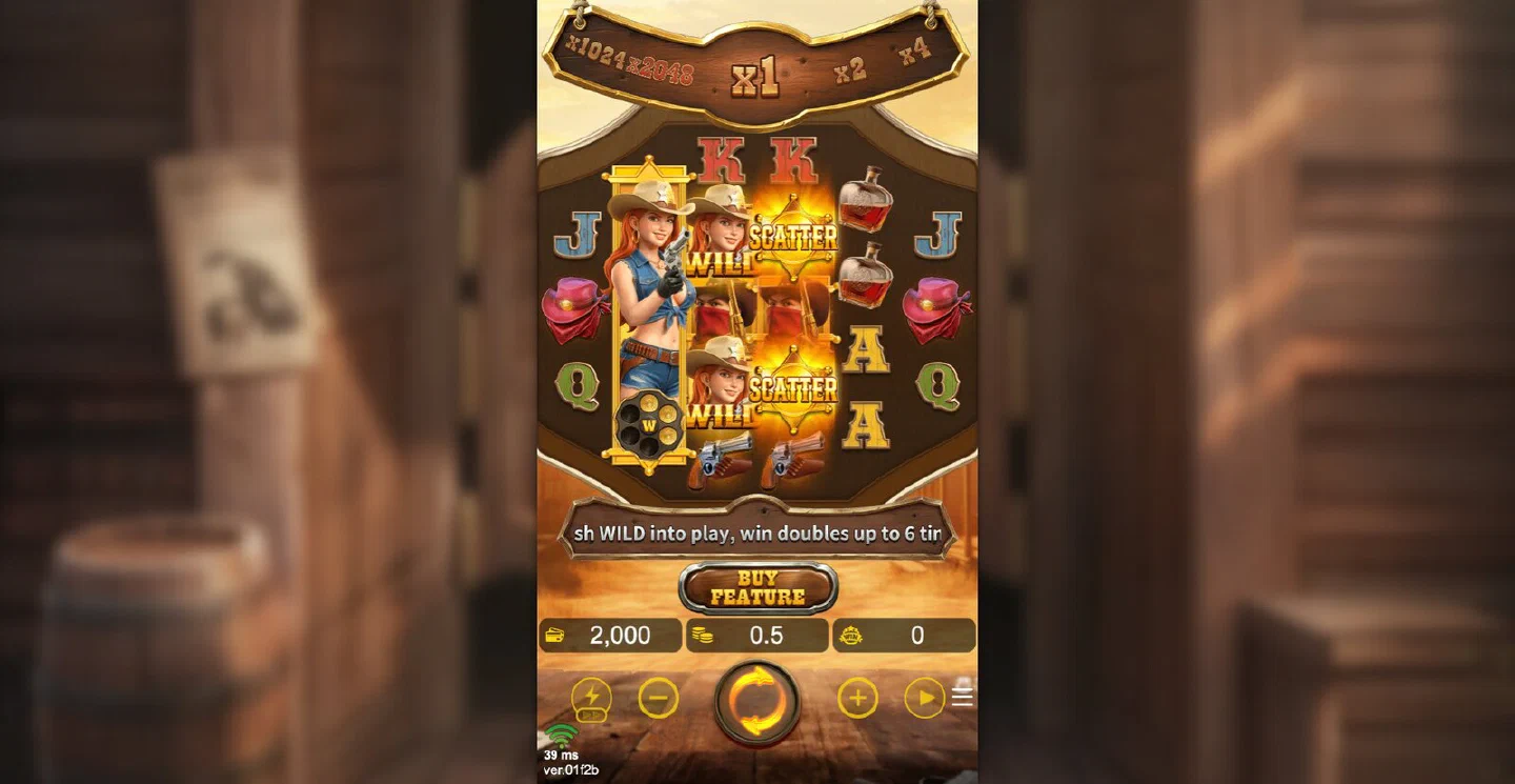 The base game at rest with the multiplier ladder and the BUY FEATURE button