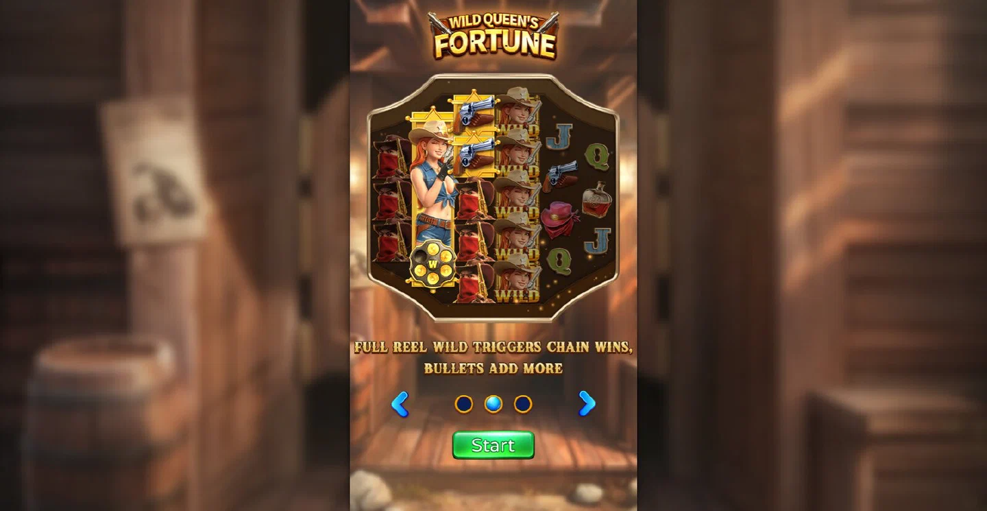 The Wild Bounty Queen 2048 intro splash with the game logo over the 3-4-5-5-4-3 grid