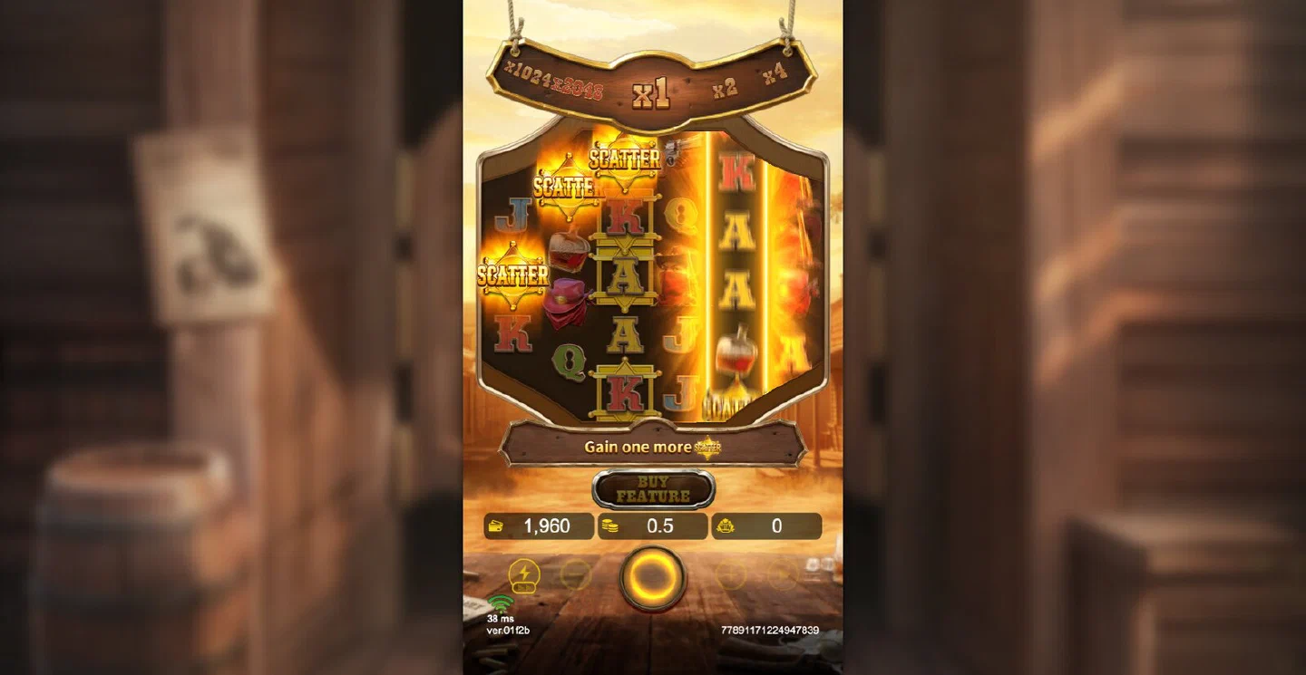 Three SCATTER landing in Wild Bounty Queen 2048 after a BUY FEATURE purchase, with the wallet at 1,960